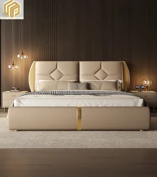 Prancūziška lengva prabangi moderni lova Pagrindinis miegamasis Minkštas krepšys Aukščiausios klasės atmosfera Dvigubas 1 metras 8 Karaliaus medžio masyvo vestuvinė lova