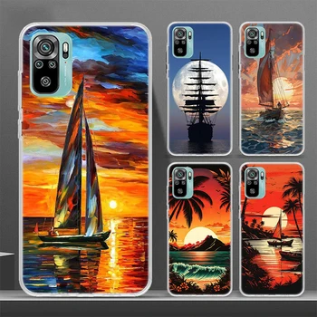 Sailing Boat Sunset Soft Phone Case for Xiaomi Redmi Note 10S 11S 11T 11E 10 11 12 Pro Plus 9S 9T 5G 9 8T 8 7 5 Cover Coque Shel