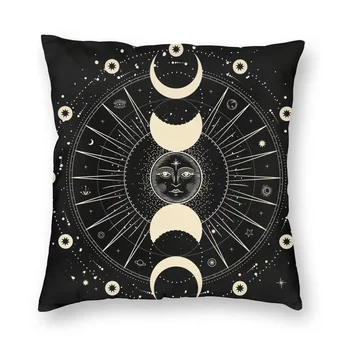 Saulės ir mėnulio kvadrato pagalvės užvalkalo dekoravimas Taro astrologija Pagalvės užvalkalas Mesti pagalvę sofai Dvipusis spausdinimas