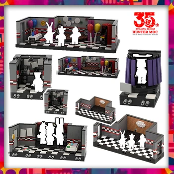 siaubo žaidimo žaislai su veiksmo figūrėlėmis Zuikio personažai Saugumo biuro restoranas rodo scenos siaubo žaidimo scenas statybiniai blokai