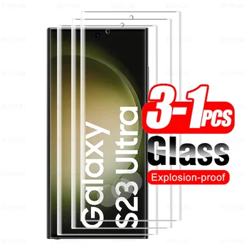 skirta Samsung Galaxy S23 S22 S21 Ultra Curved Glas 1-3Pcs grūdinto stiklo S23Ultra S22Ultra S21Ultra 5G ekrano apsaugos dangtelio plėvelė