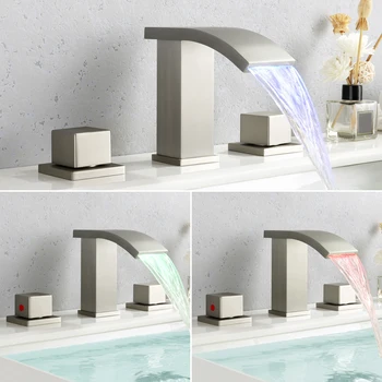 SKOWLL krioklys Vonios maišytuvas Denis Sumontuotas baseino maišytuvas 3 Hole Vanity Fauce LED 3 Spalvos Keičiantis tualeto maišytuvas, SK-4406