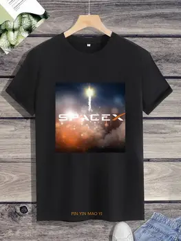 SPACE X raketiniai marškinėliai Naujo stiliaus marškinėliai trumpomis rankovėmis Juodi marškinėliai Kvėpuojantys laisvalaikio vyriško prekės ženklo marškinėliai Vyrai
