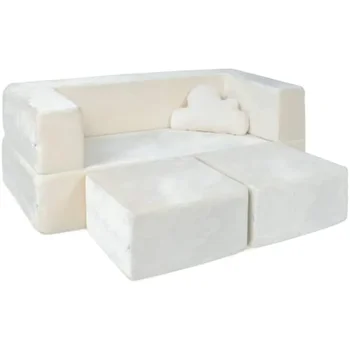 Vaikiška sofa - modulinė vaikiška sofa mažyliams ir kūdikių žaidimų kambarys / miegamojo baldai (dramblio kaulo) su papildoma pagalve