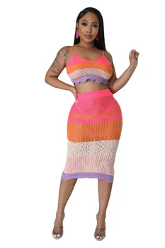 Vasaros aprangos rinkinys moterims 2023 Beach Pareo Women ilgas sijonas ir topas bei tunikos išparduotuvė Vintage Maxi Nauja užsienio prekybos mada