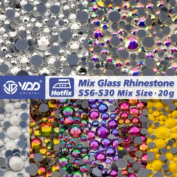 VDD Hot-Fix SS6-SS30 Mix Size Aukštos kokybės stiklo rhinestones Krištolo plokščiapėdystė Blizgučiai Geležis ant akmenų 