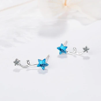 Vienintelė atmintis Mėlyna penkiakampė žvaigždė Korėjiečių kūrybinė spiralė Šviežia krištolo sidabro spalva Mada Moteriški auskarai SEA404