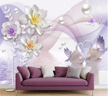 wellyu Pasirinktiniai tapetai 3D nuotrauka freska stereo gėlė reljefiniai papuošalai gulbės žiedas fonas sienų popierius dekoratyvinė tapyba обои