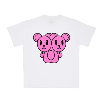 Y2K American Fashion Cute Bear Print Oversized Laisvi marškinėliai trumpomis rankovėmis Kawaii Goth Casual All-match Street Thirt Shirt Femme