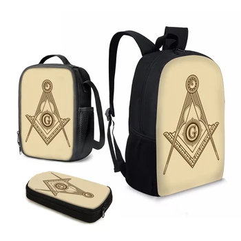 YIKELUO Masonic Square Compasų dizaino prekės ženklas Patvari kuprinės izoliacija Pietų krepšys Studentų pieštukų dėklas su užtrauktuku Casual Knapsack