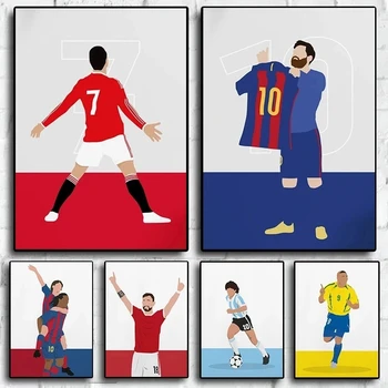 Šiuolaikinio futbolo sporto žvaigždės plakatas ir spauda Futbolininkų figūros Meno drobė Tapyba Sienų paveikslėliai svetainės namų dekorui