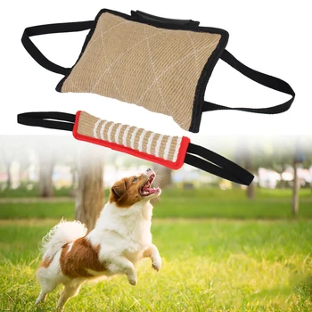 Šunų kramtomoji žaislinė šunų įkandimo lazda Kanapių audinys Patvarus šunų dresūros įkandimo vilkiko pagalvė su 2 virvių rankenomis 